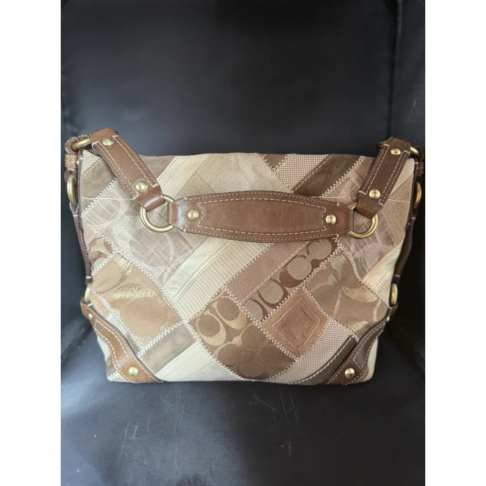 Coach Signature Vintage Y2K Carly Designer Khaki Patchwork Shoulder Bag Purse